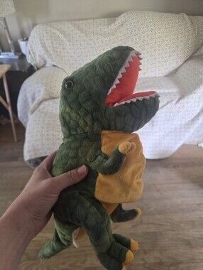 Green & Yellow Plush T-Rex Dinosaur Stuffed Toy Puppet